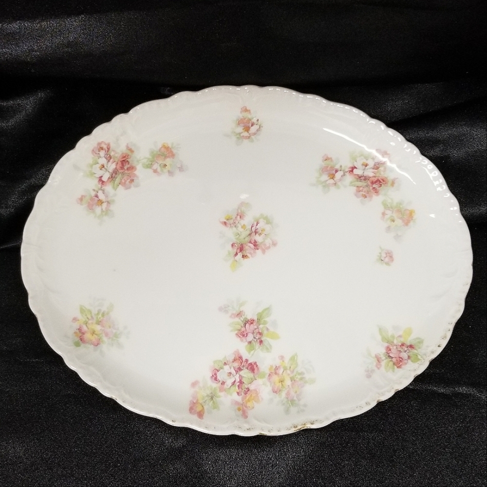 Jean Pouyat Limoges Early 1900's French Hand-painted Floral Print Oblong Platter - Picture 2 of 11